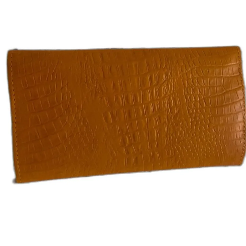 Mandarin Orange Croc Leather Long Wallet Anamaria Handcrafted Handmade Leather G